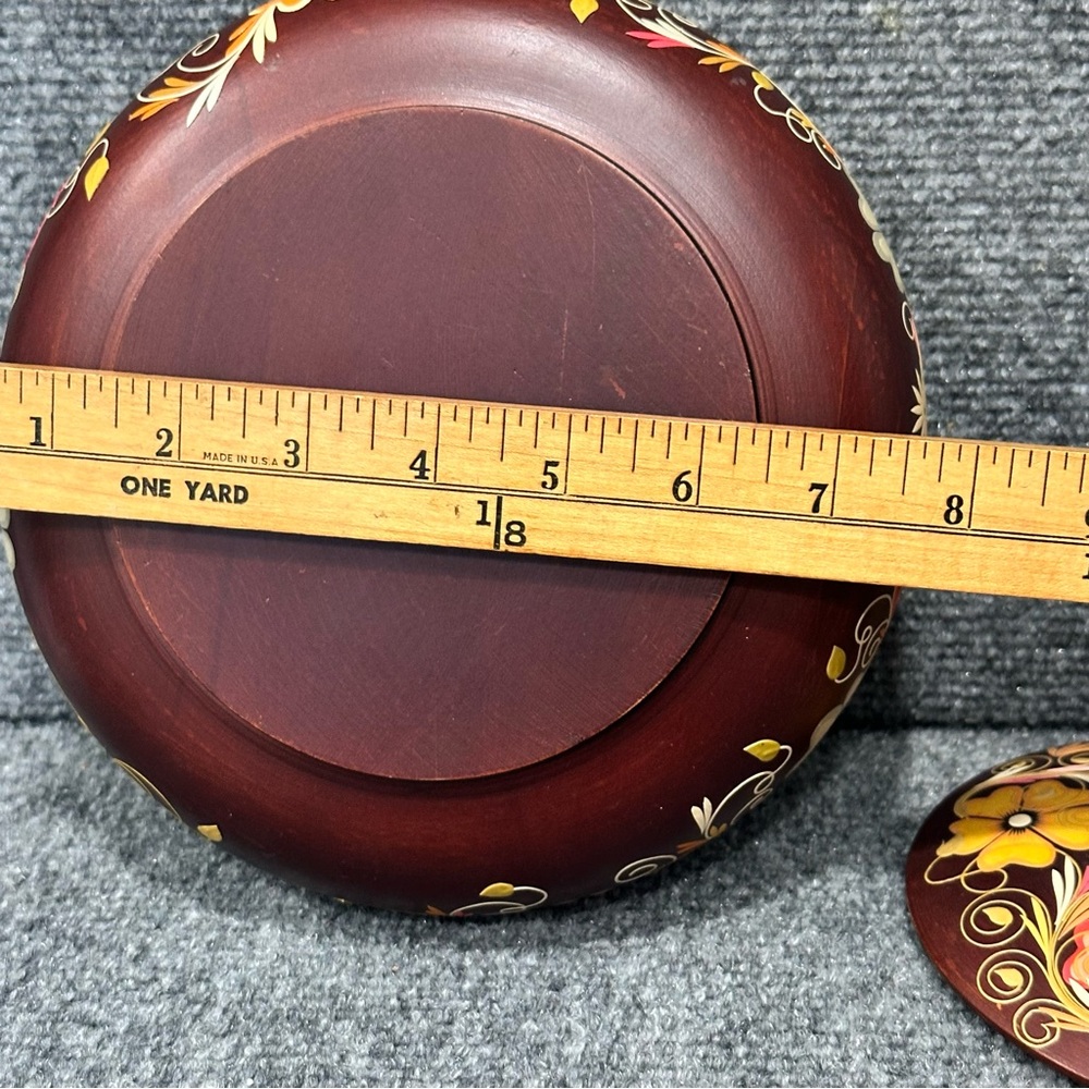 Tole painted wooden box with lid 8” round floral artisan bohemian storage NWT - Picture 7 of 8